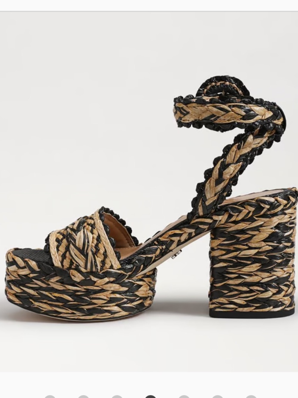 New Same Edelman Iliana Platform Sandal size 8 Black/ Natural Raffia - Picture 3 of 12